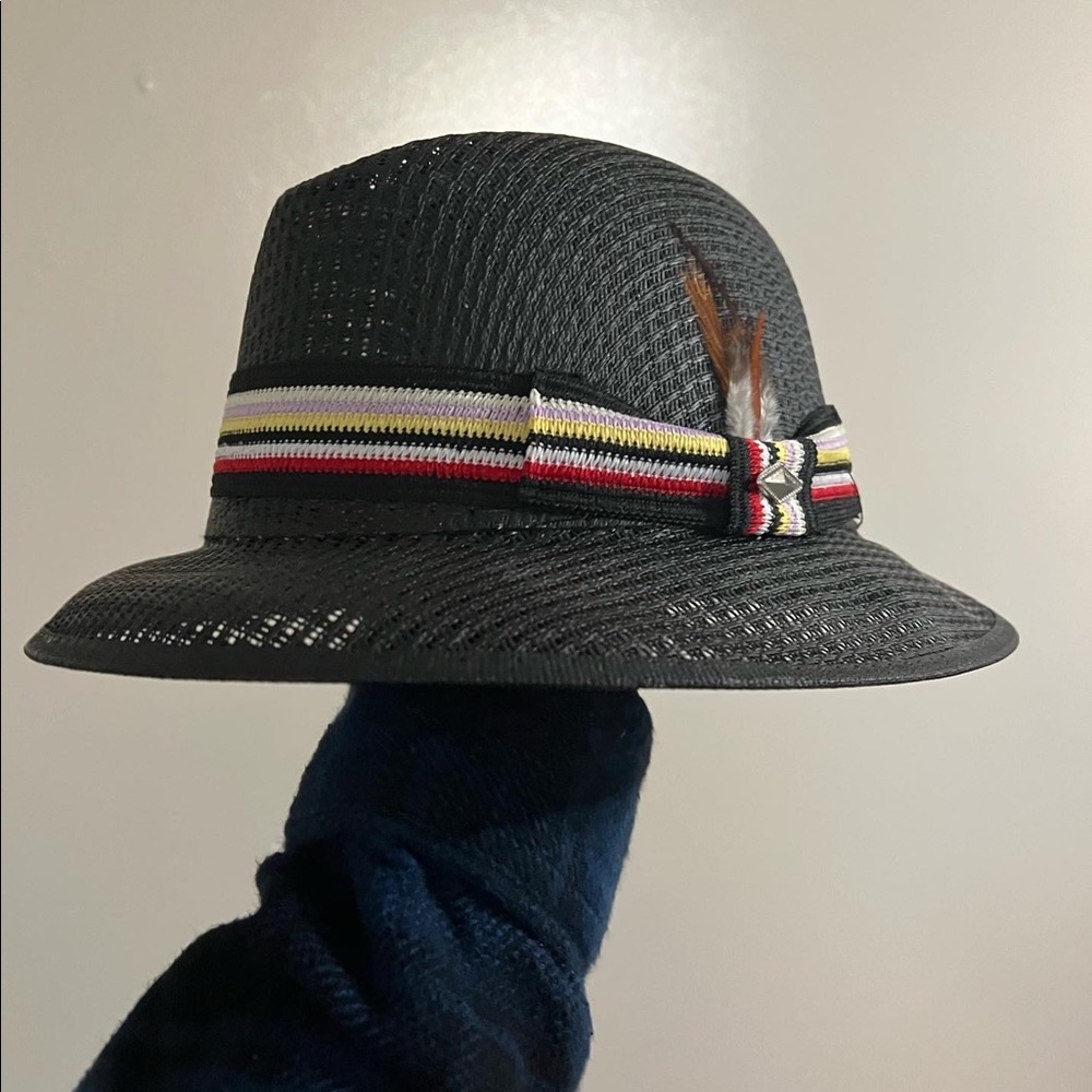 Black Fedora Hat with Multicolor Band